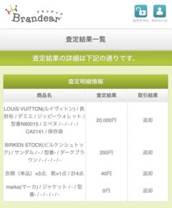 ブランディアにブランド古着・靴・財布を出した査定結果